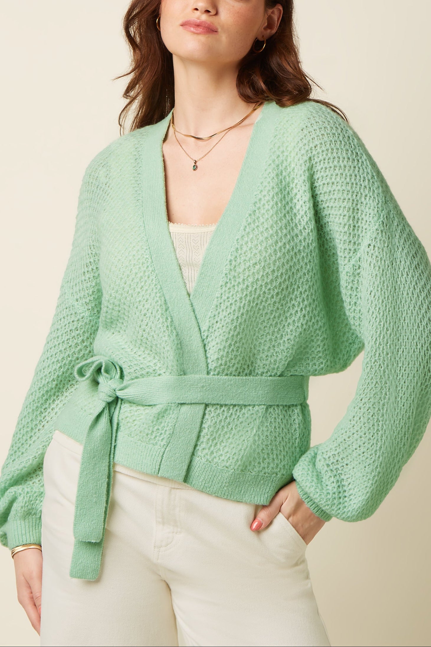 Cardi Loose Farfalle - Cameo Green