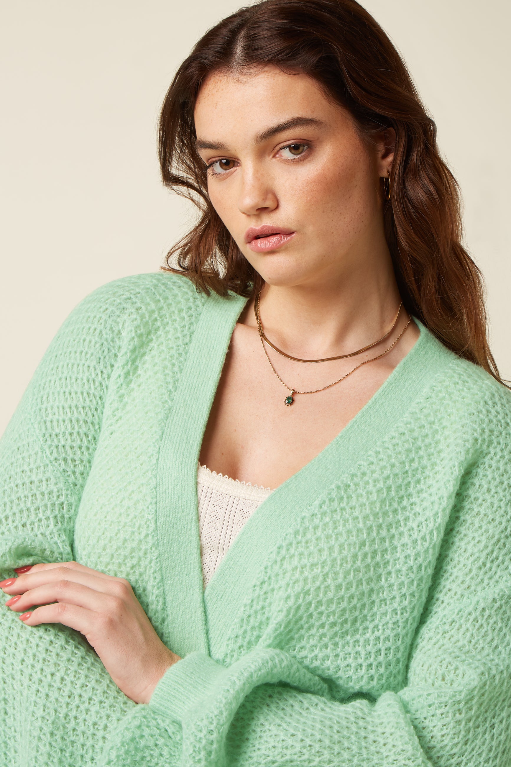 Cardi Loose Farfalle - Cameo Green