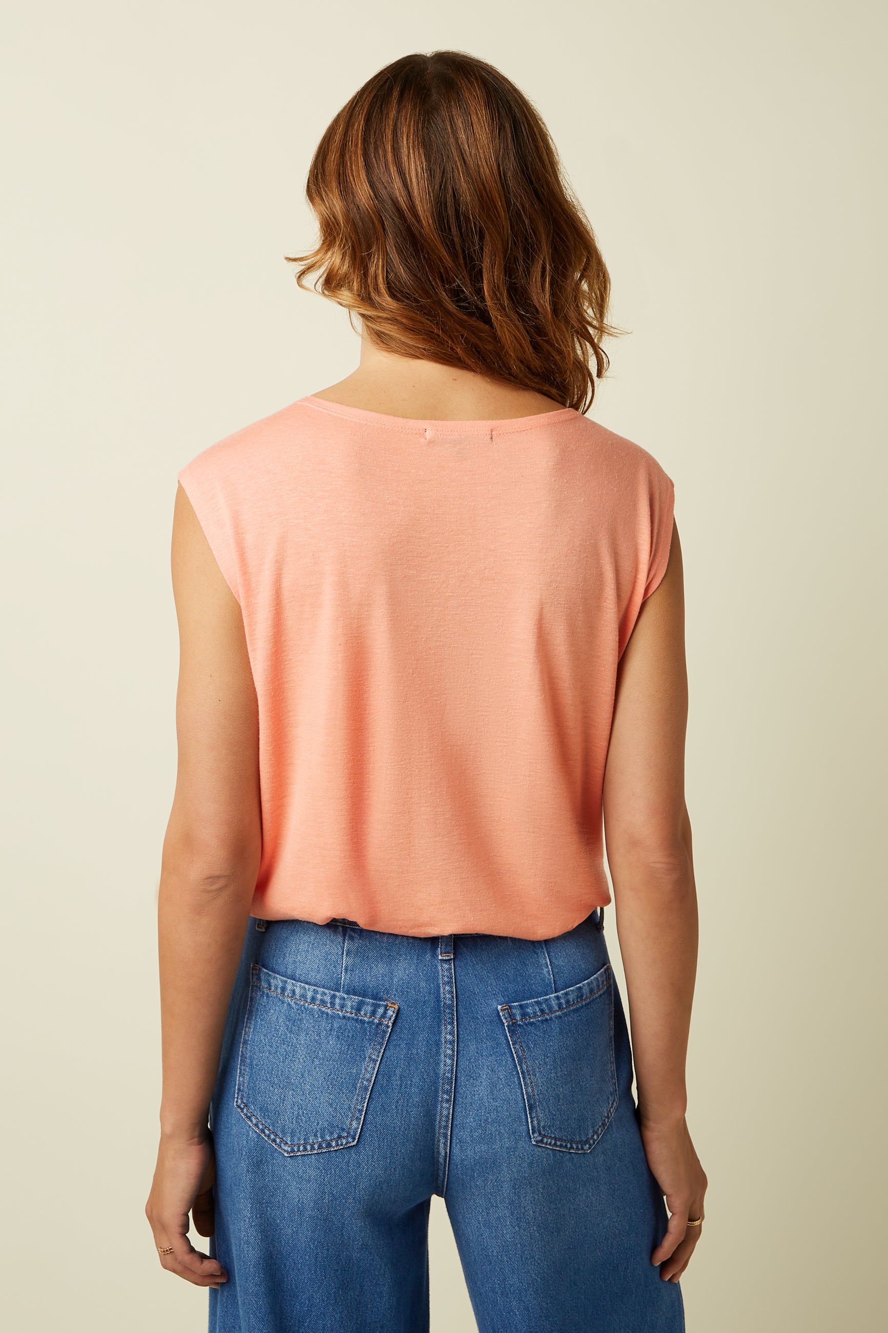 Selly Top Marsy Linen - Coral Orange