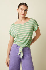 Aria Knot Shirt Marsy Linen Stripe - Sprucestone Mint