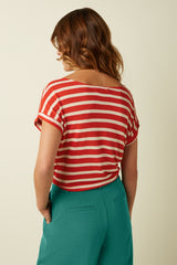 Aria Knot Shirt Marsy Linen Stripe - Sun Orange