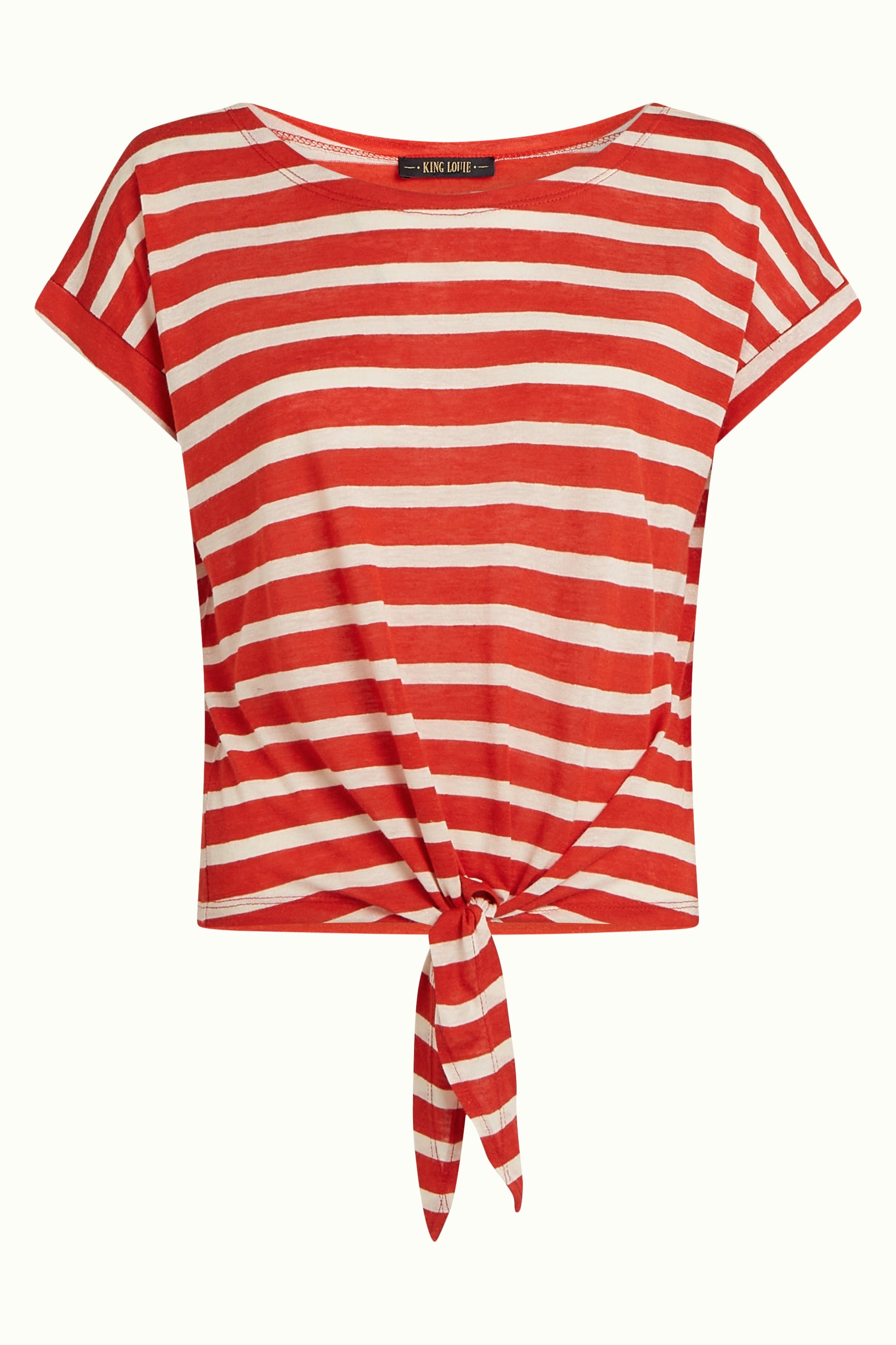 Aria Knot Shirt Marsy Linen Stripe - Sun Orange