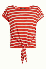 Aria Knot Shirt Marsy Linen Stripe - Sun Orange