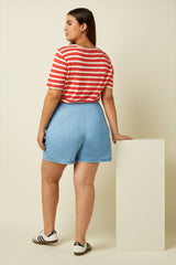 V Neck Top Marsy Linen Stripe - Sun Orange