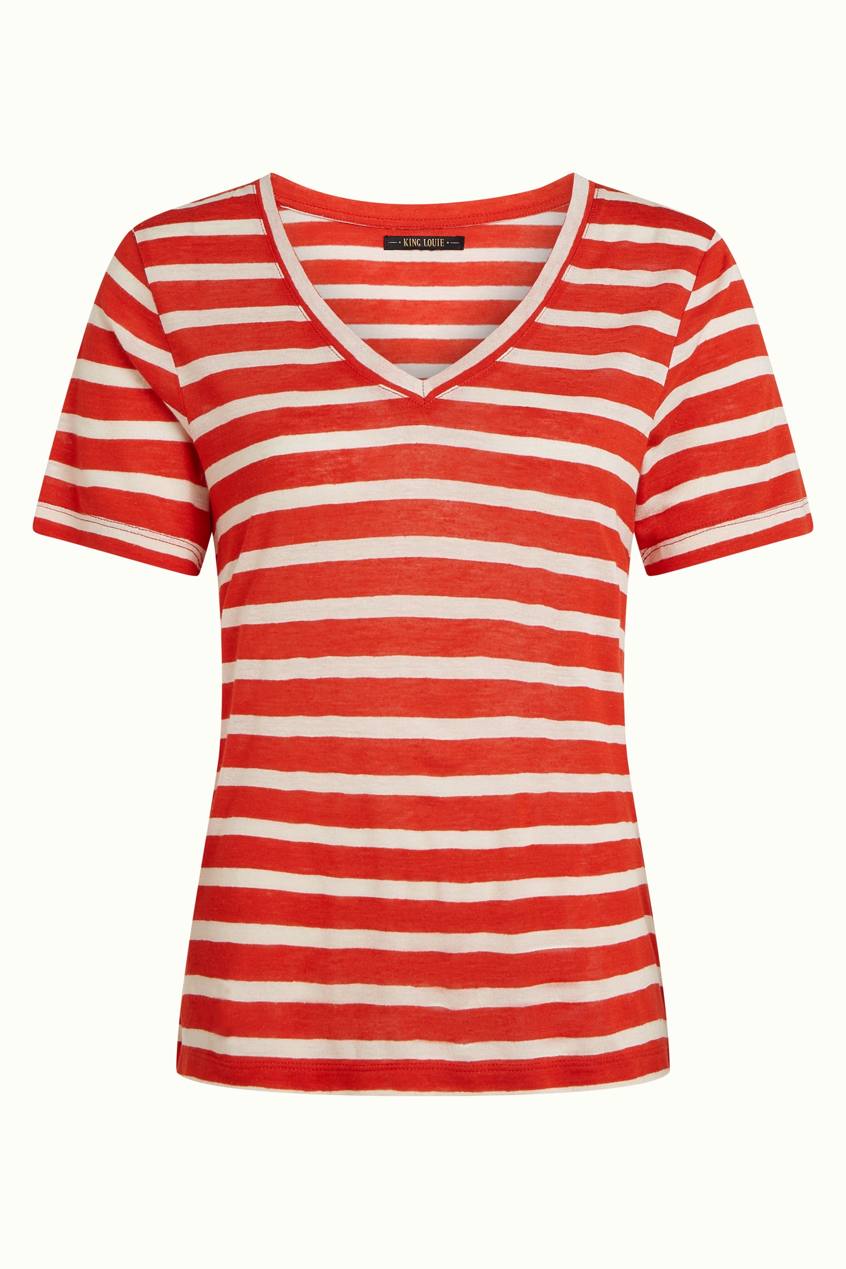 V Neck Top Marsy Linen Stripe - Sun Orange