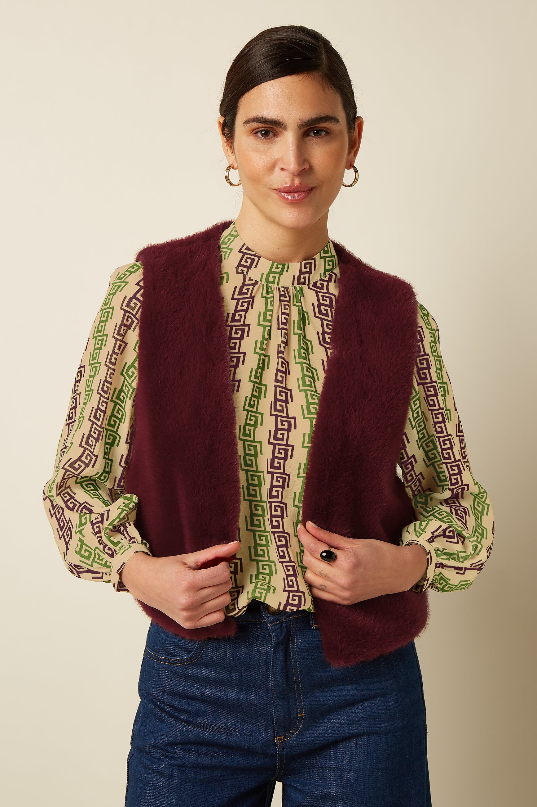 Viva Gilet Silver Fur - Porto Red