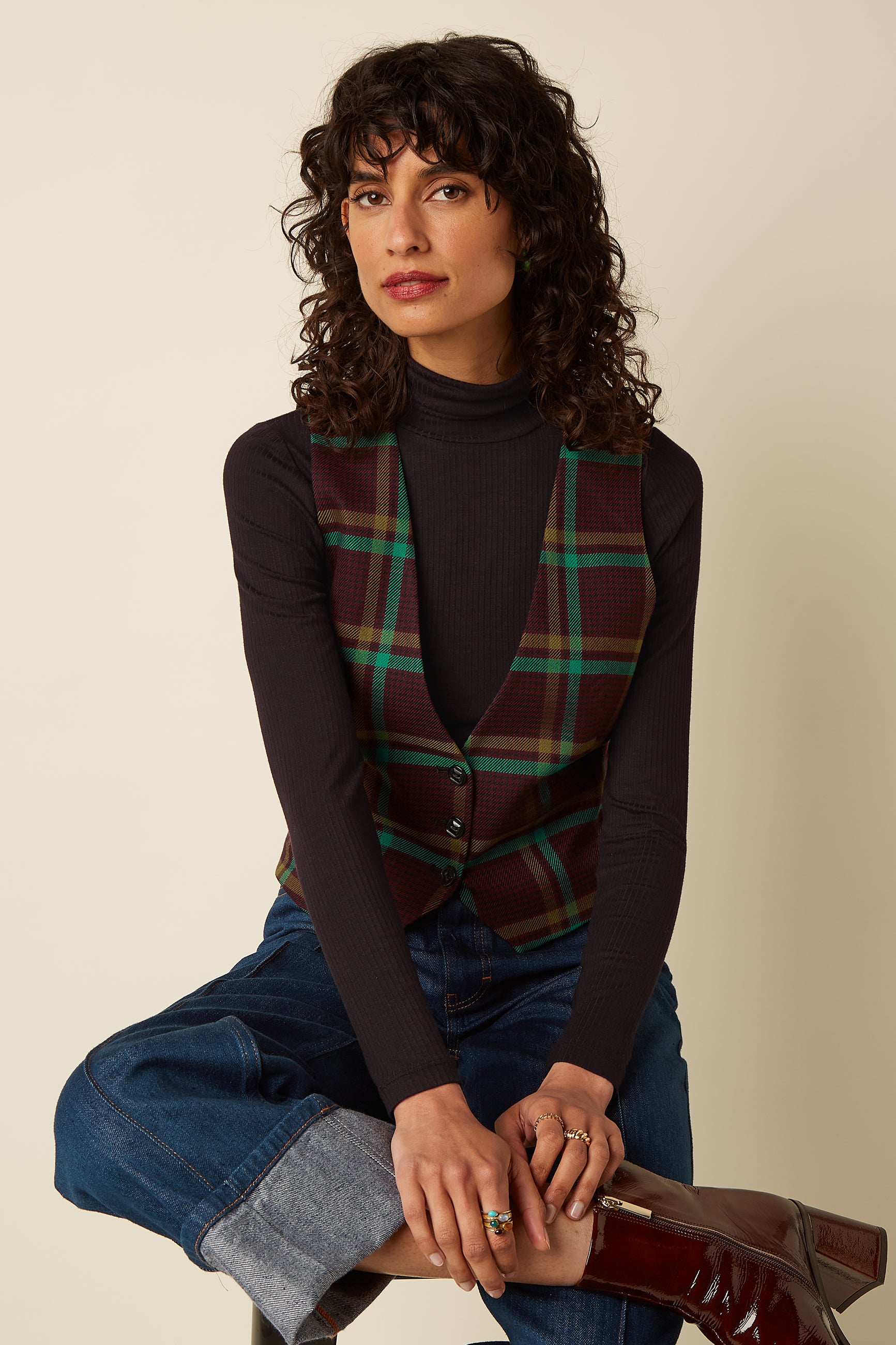 Cissy Gilet Vera Check - Porto Red