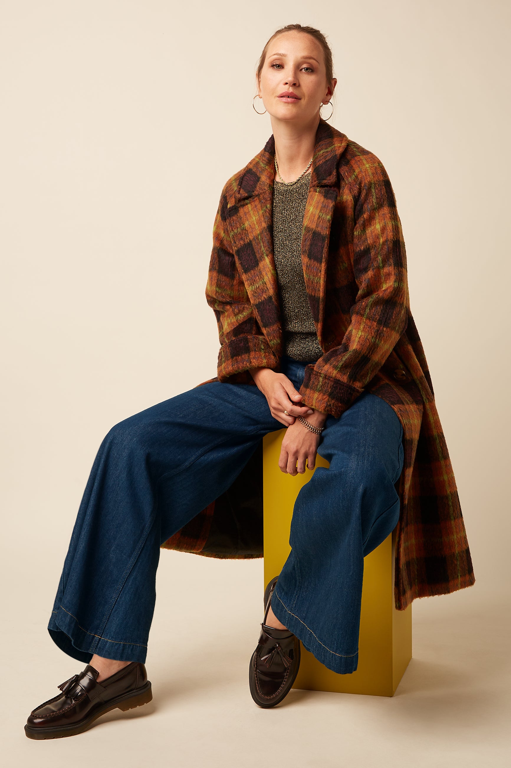 Amelie Coat Aloha Check - Spicy Brown