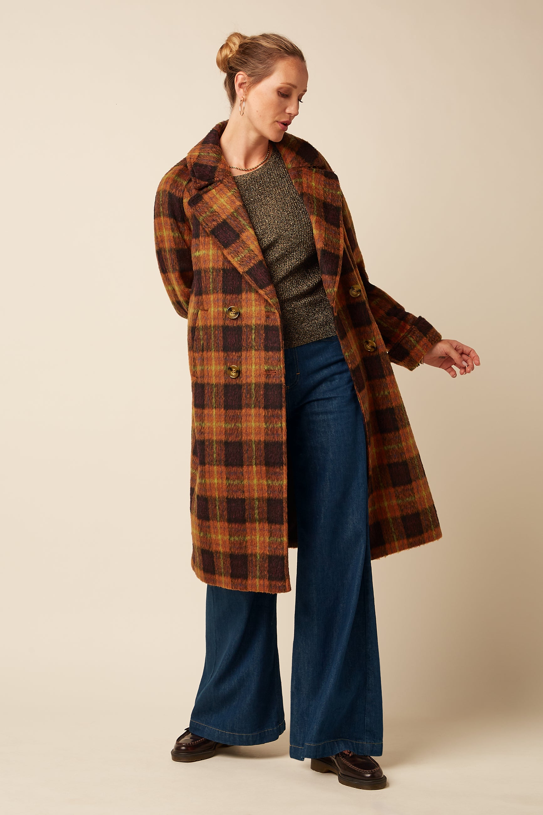 Amelie Coat Aloha Check - Spicy Brown