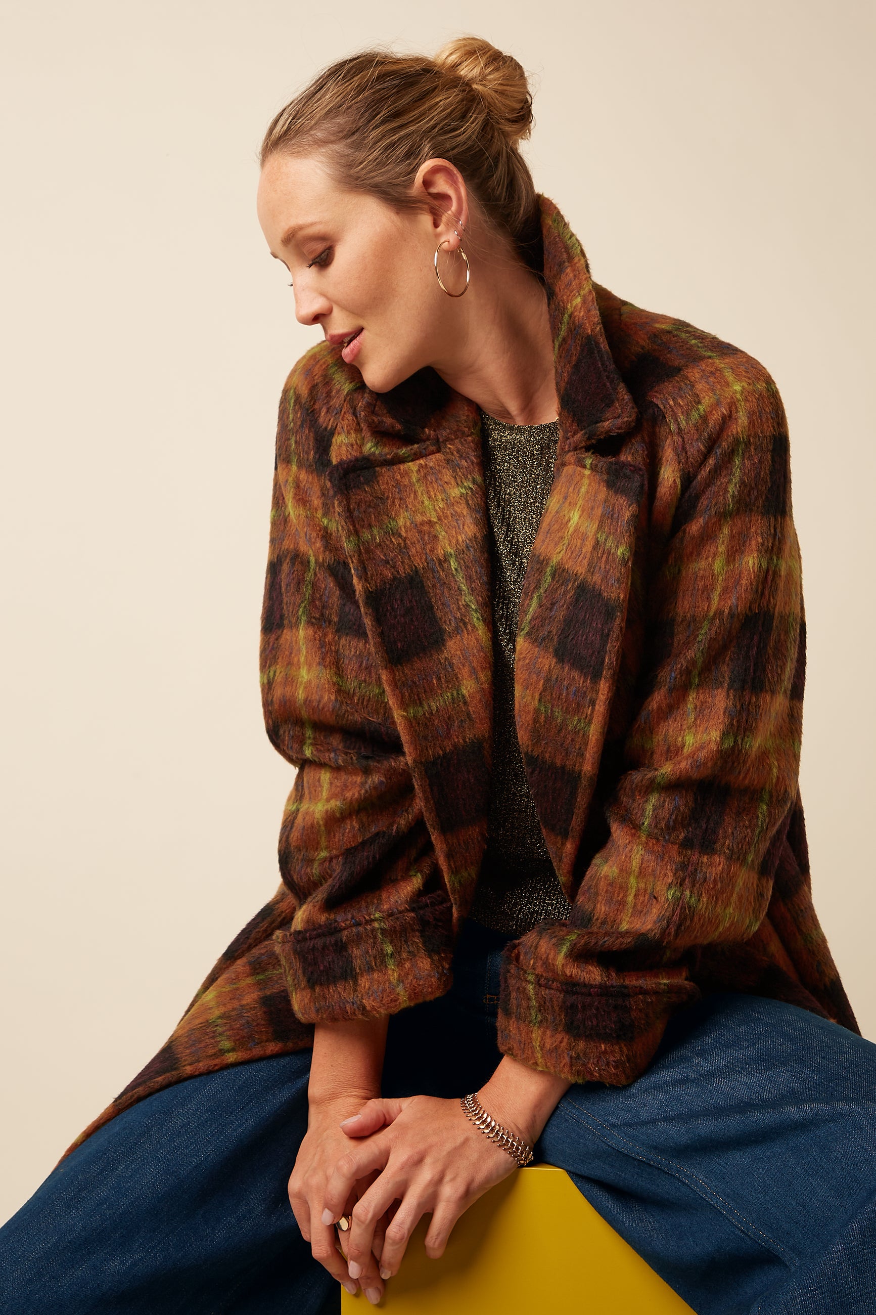 Amelie Coat Aloha Check - Spicy Brown