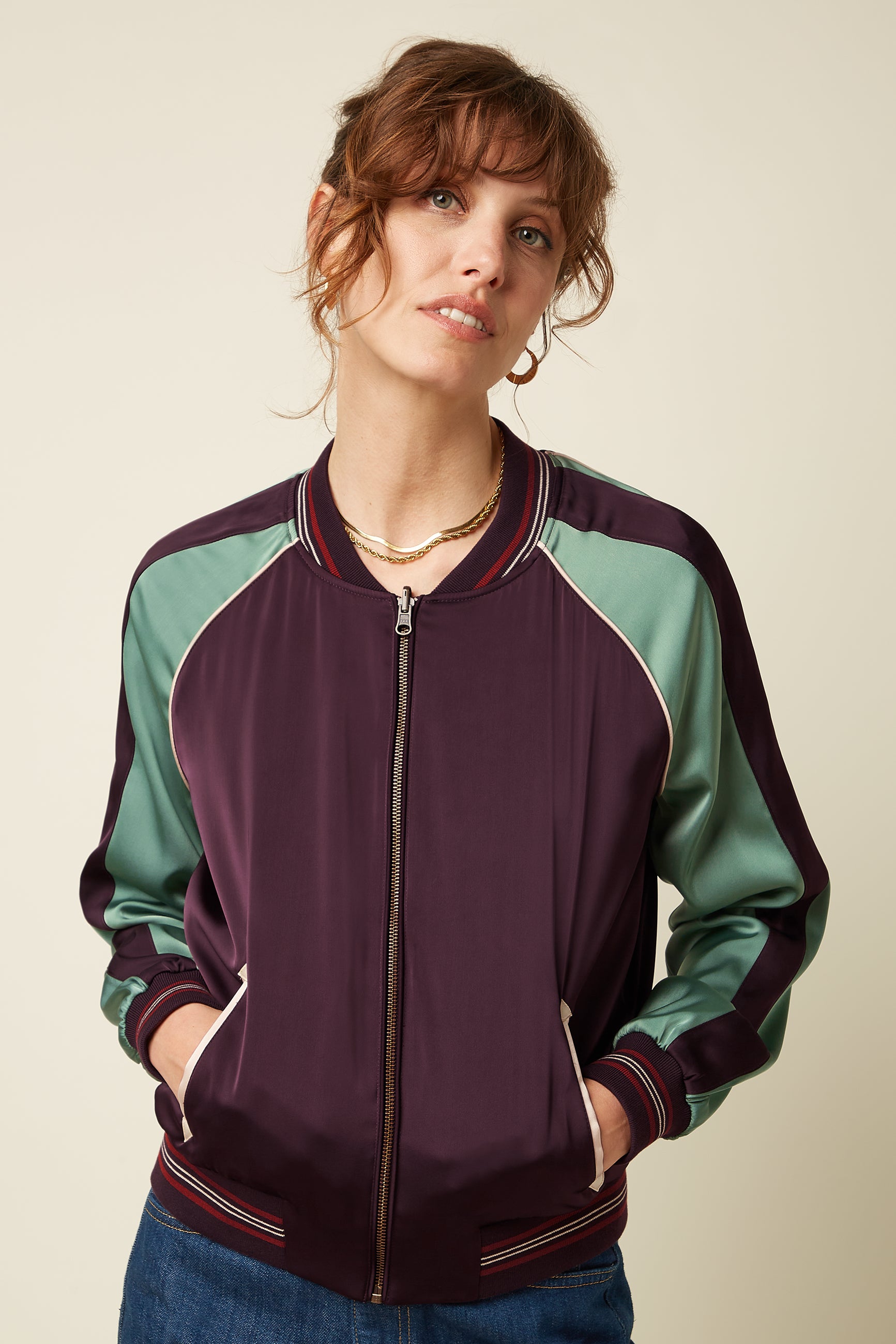 Bomber Jacket Dusk Satin - Grape Red