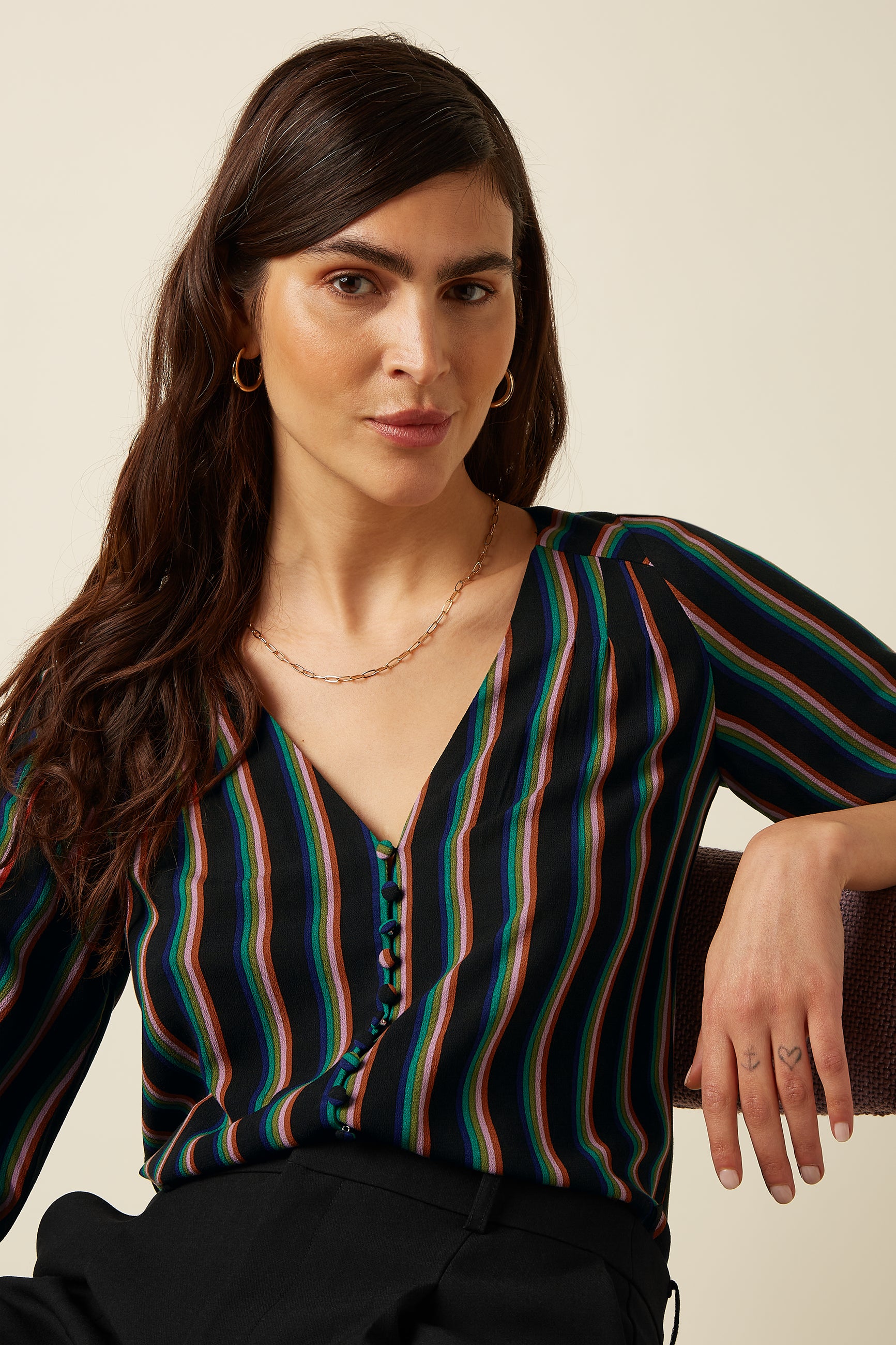 Erin Blouse Harley Stripe - Black