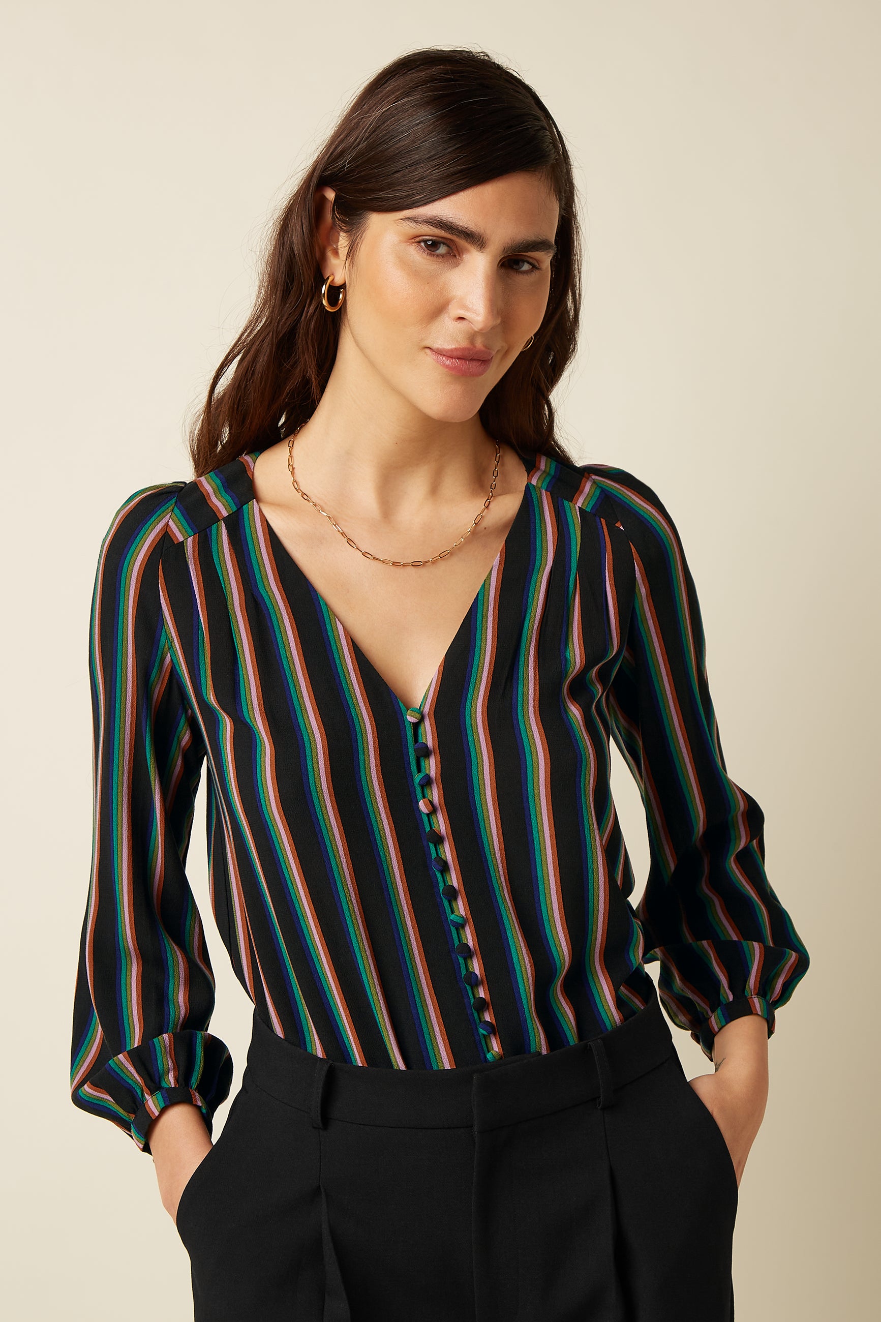 Erin Blouse Harley Stripe - Black