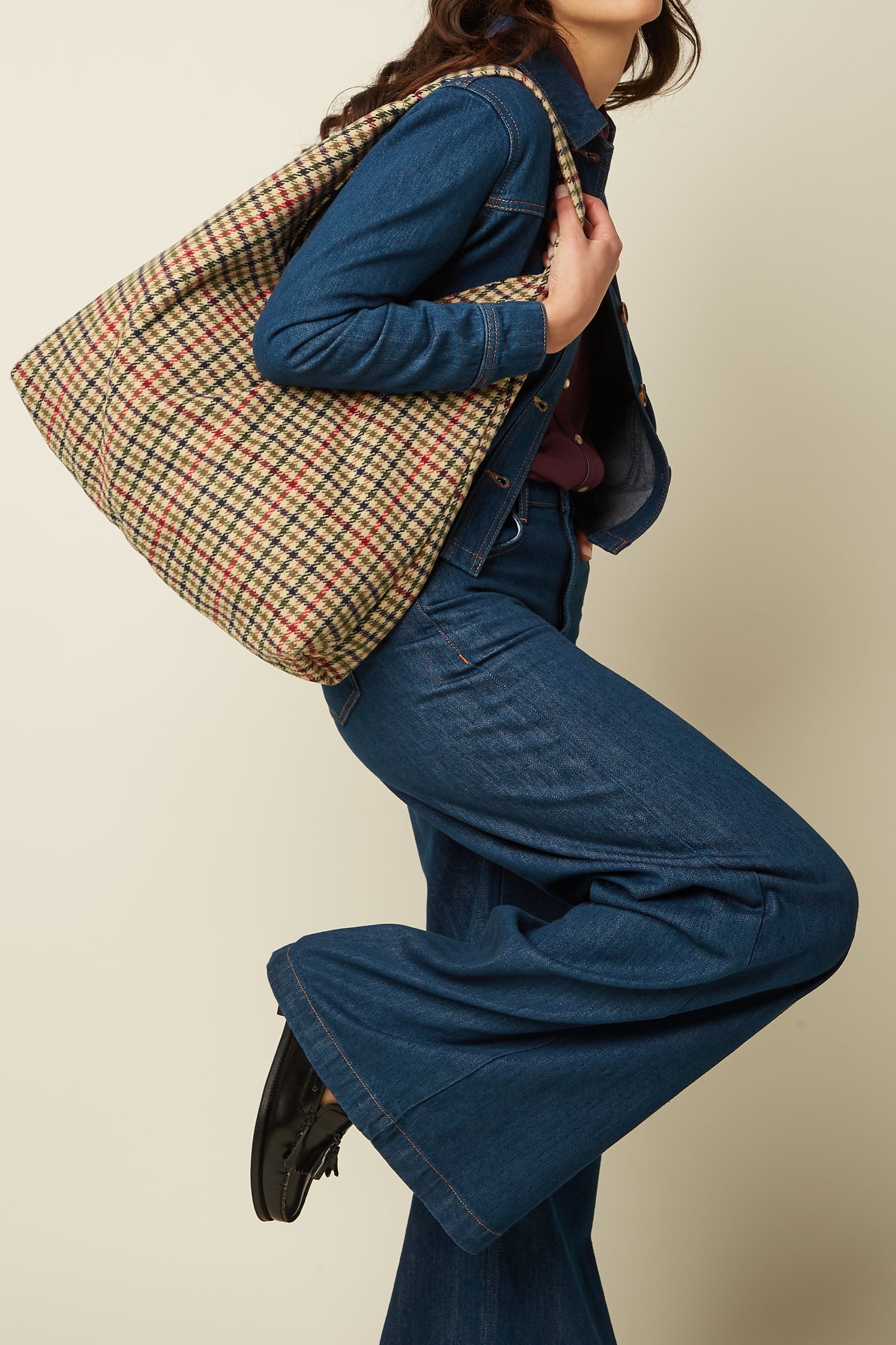 Glace Tote Bag Basso Check - Marzipan