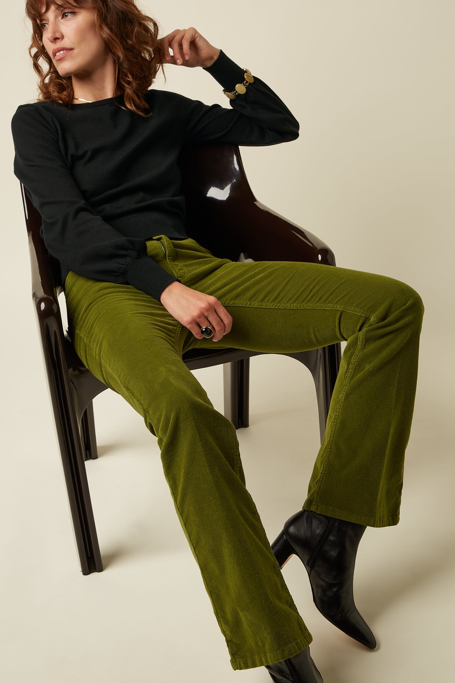 Tammy Flared Pants Baby Cord - Posey Green