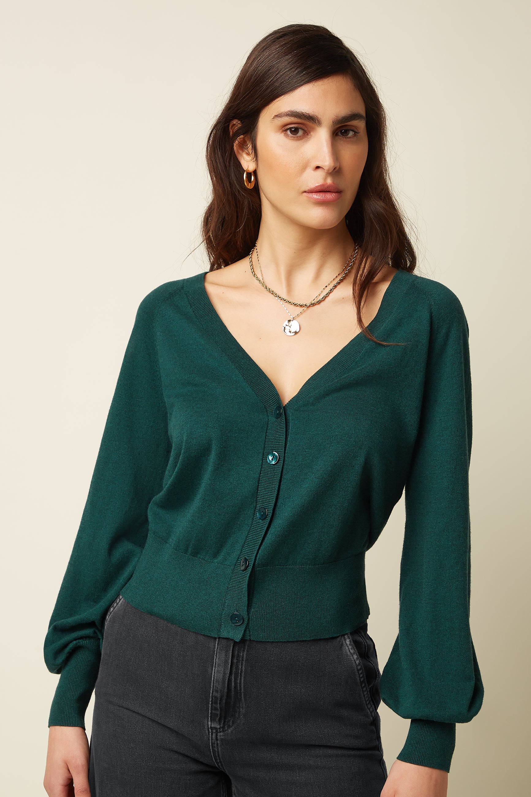 Cardi V Raglan Cocoon - Pine Green