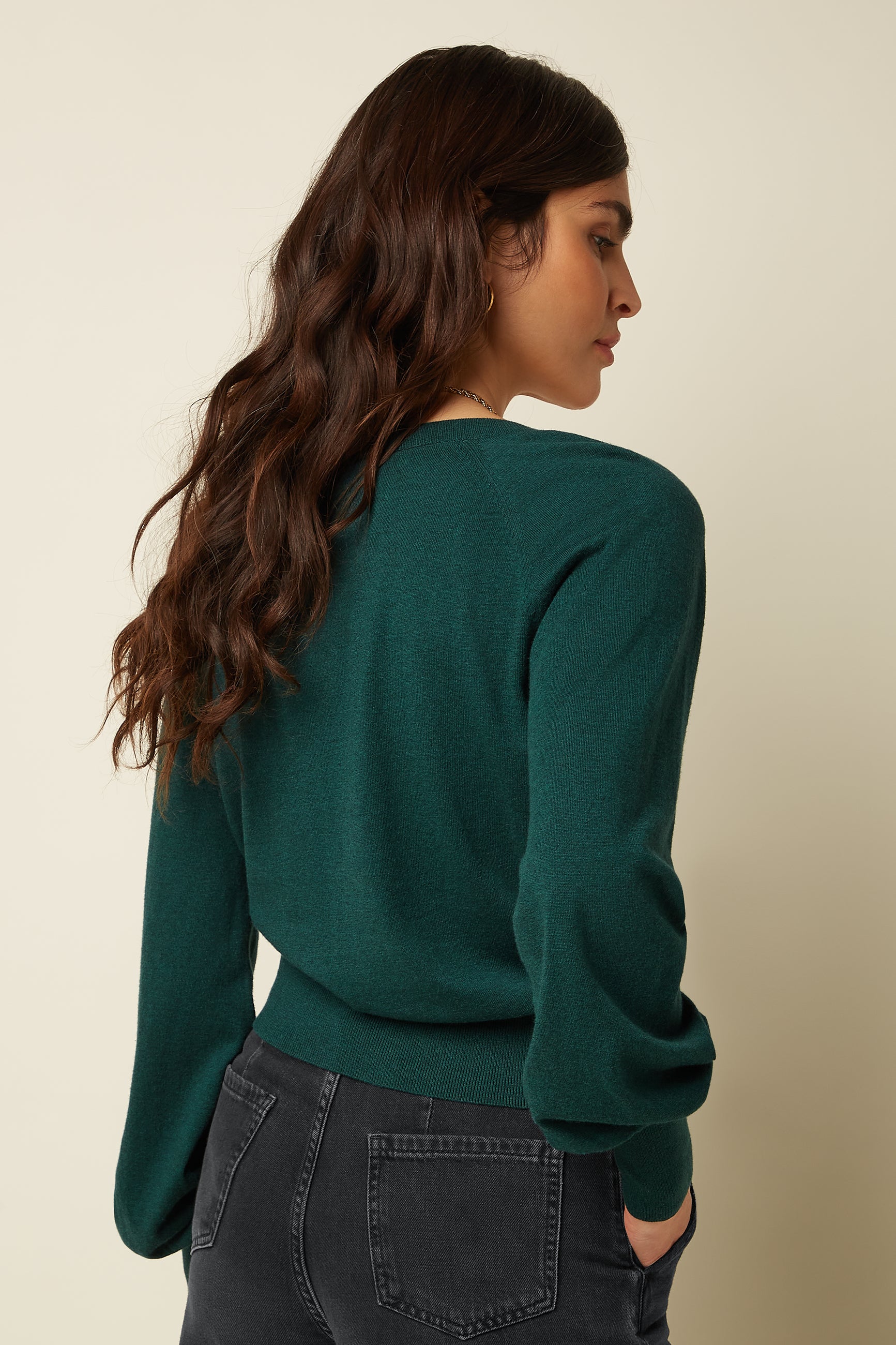 Cardi V Raglan Cocoon - Pine Green