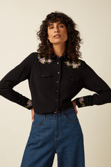 Western Blouse Rosetta Embroidery - Black