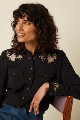 Western Blouse Rosetta Embroidery - Black