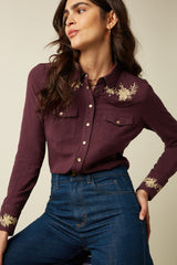 Western Blouse Rosetta Embroidery - Porto Red