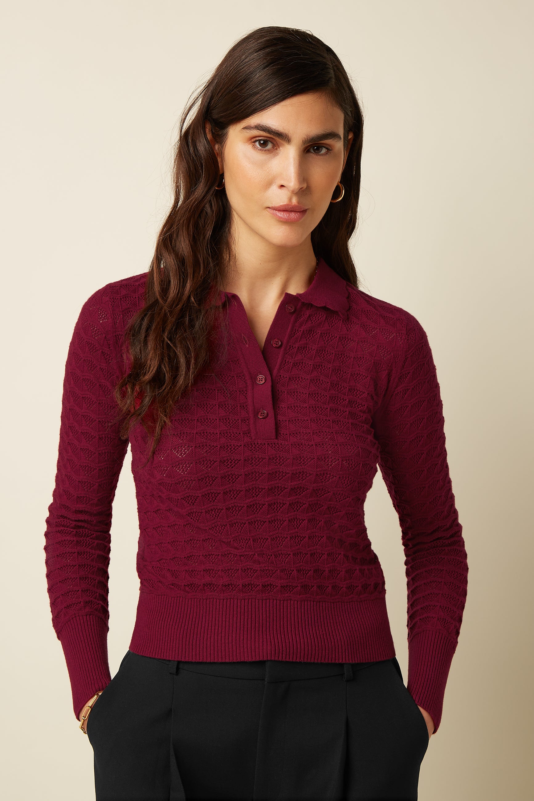 Polo Top Avel Knit - Rhubarb Red