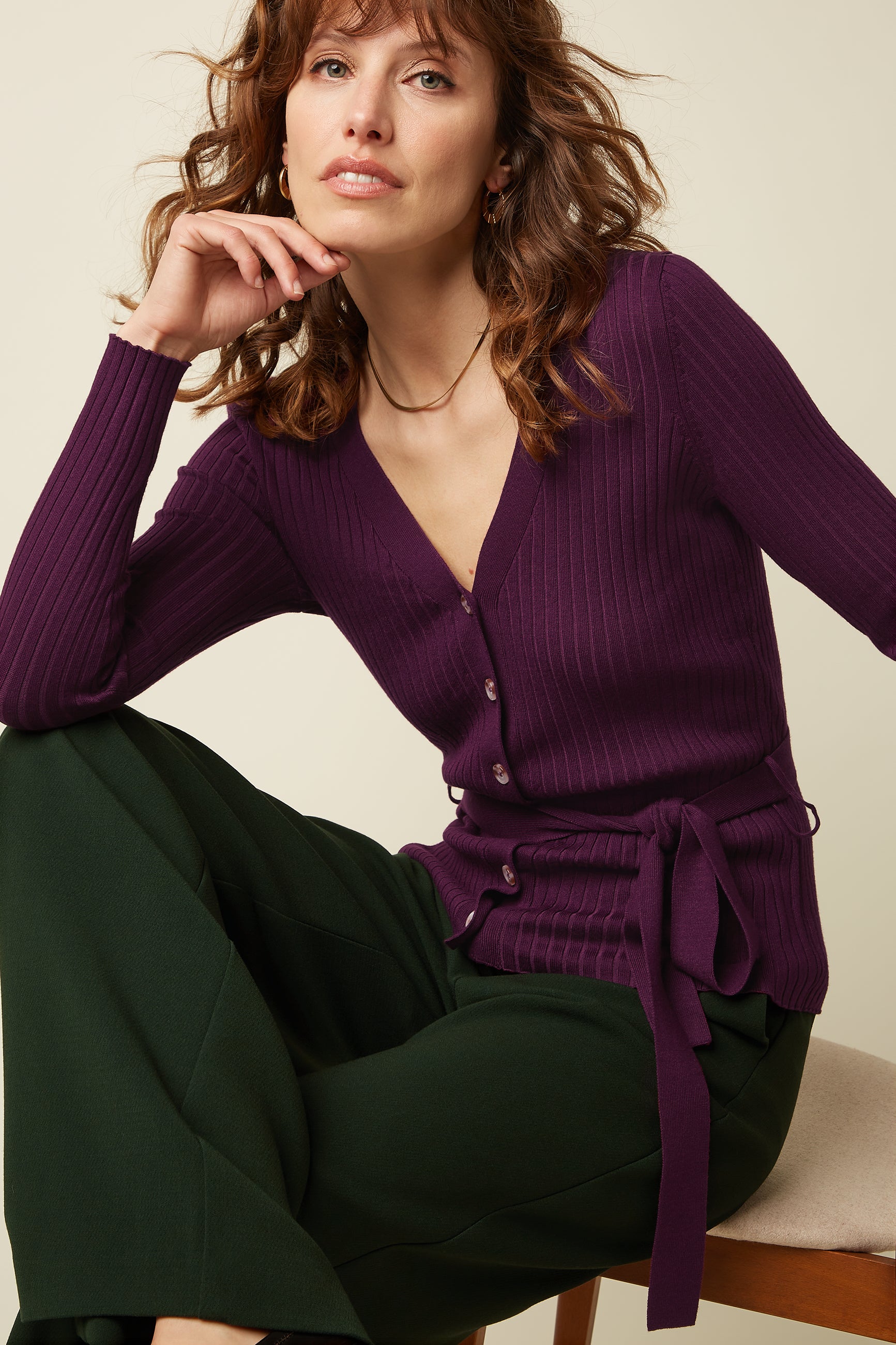 Mila Rib Cardi Match Knit - Caspia Purple
