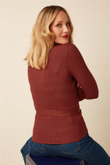 Mila Rib Cardi Match Knit - Spicy Brown