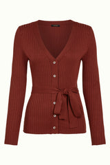 Mila Rib Cardi Match Knit - Spicy Brown