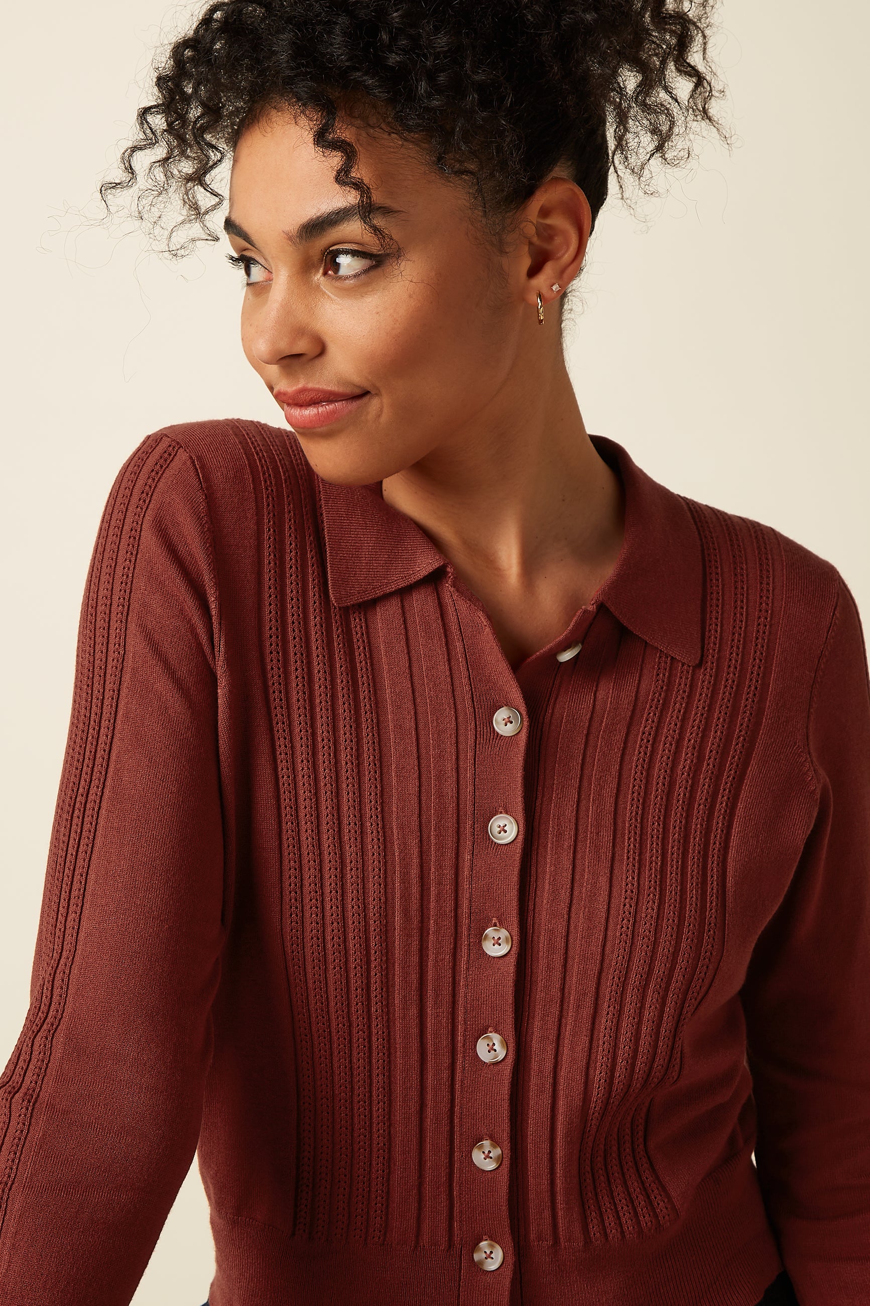 Sofie Cardi Match Knit - Spicy Brown