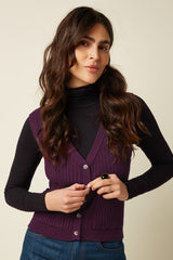 Button V Spencer Match Knit - Caspia Purple