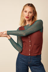 Button V Spencer Match Knit - Spicy Brown