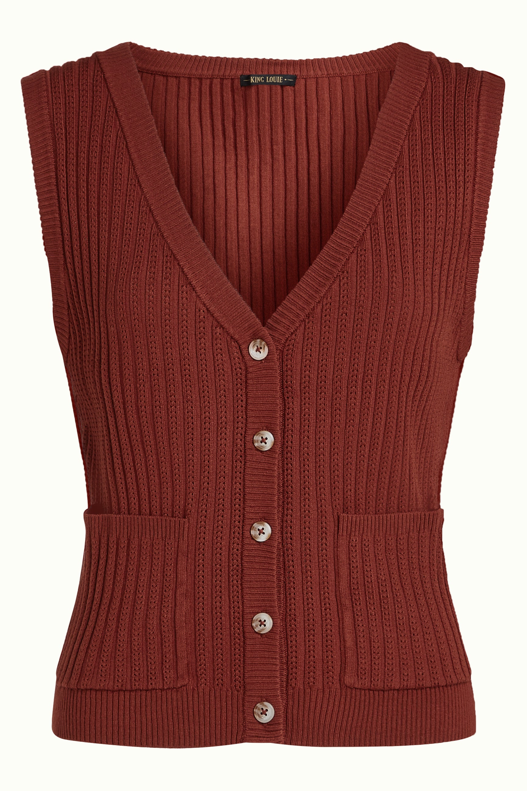 Button V Spencer Match Knit - Spicy Brown