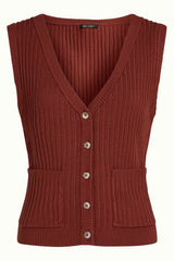 Button V Spencer Match Knit - Spicy Brown