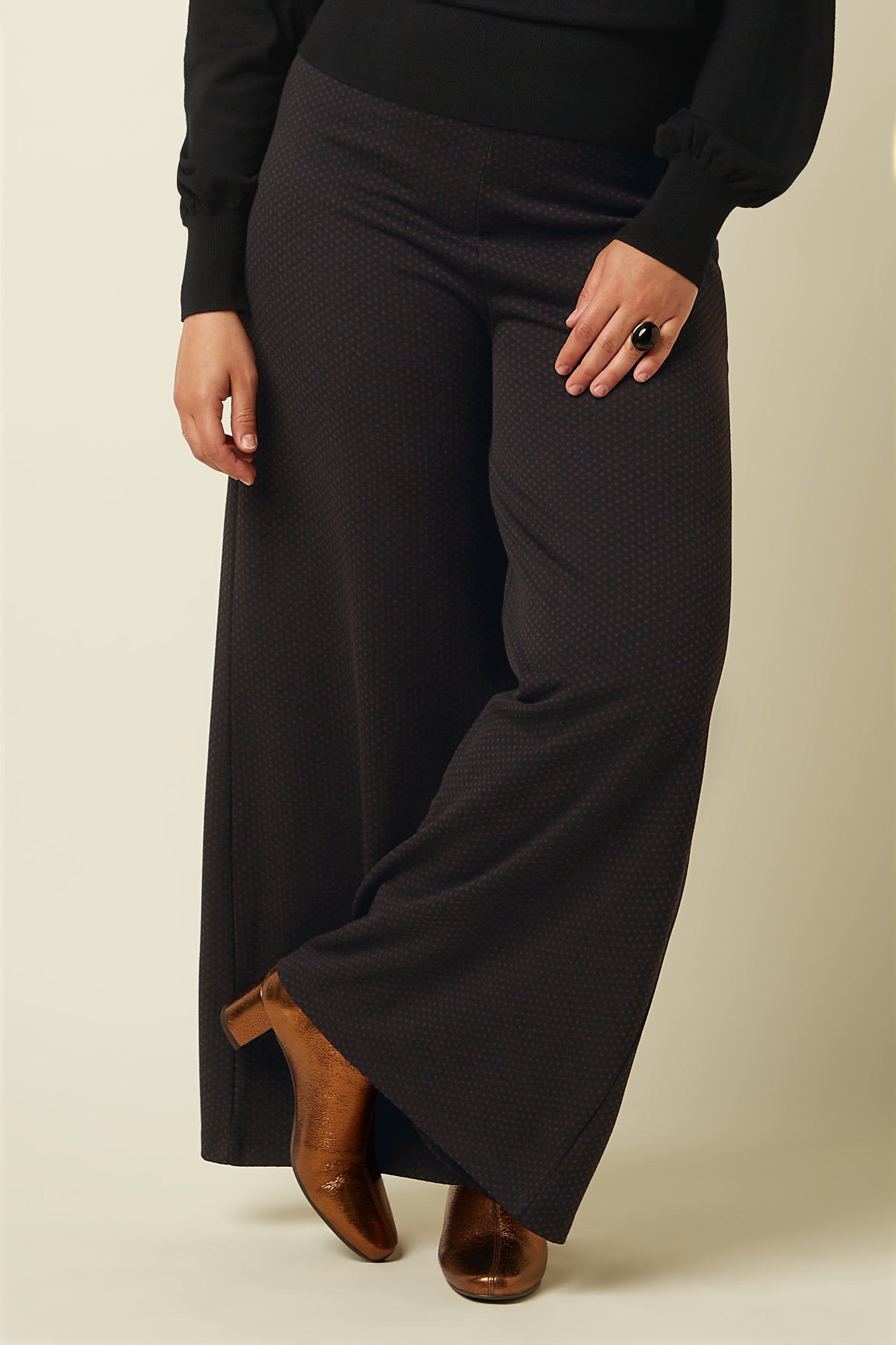 Border Palazzo Pants Mael Jacquard - Black
