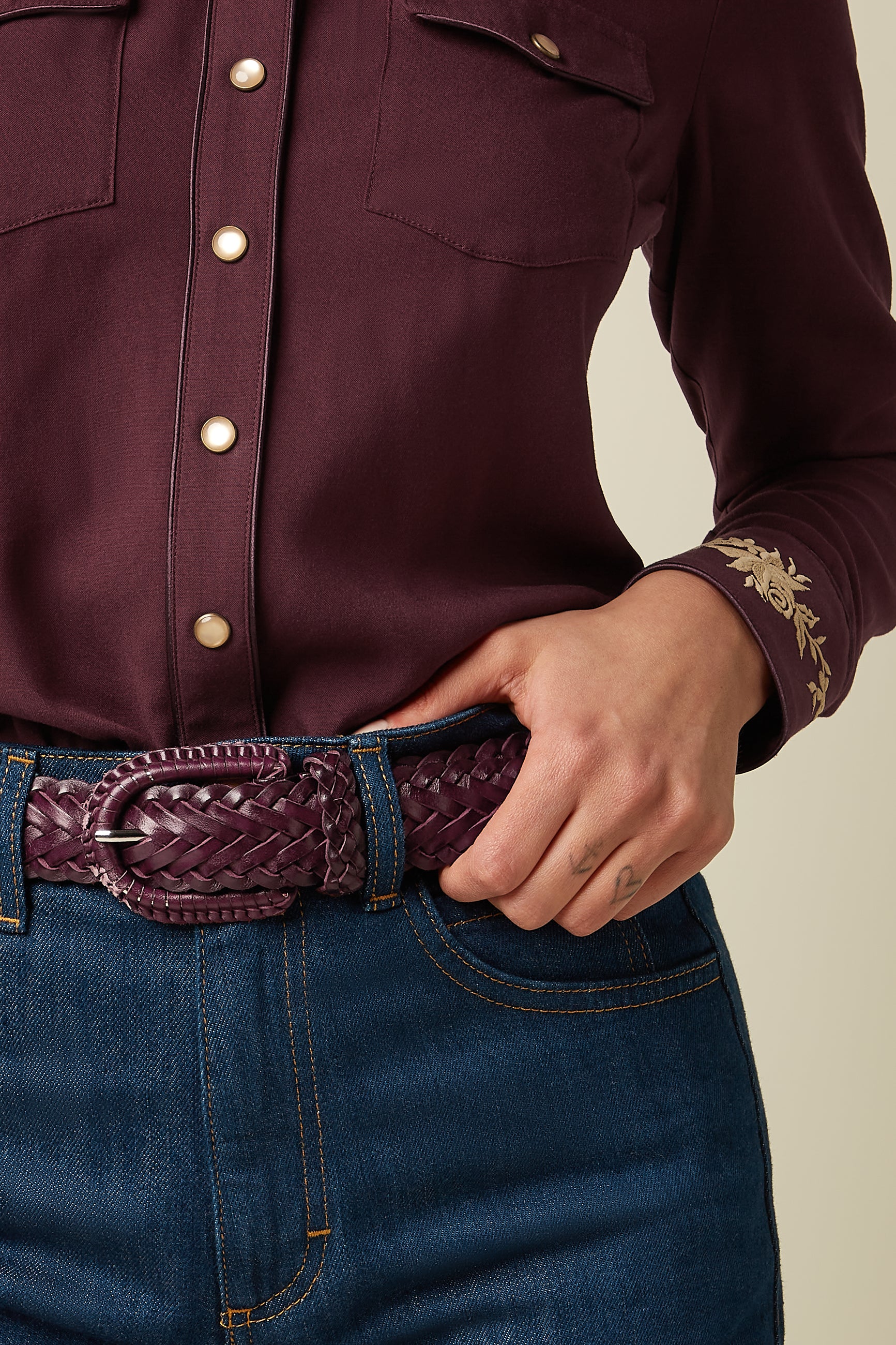 Wide Braid Belt - Porto Red