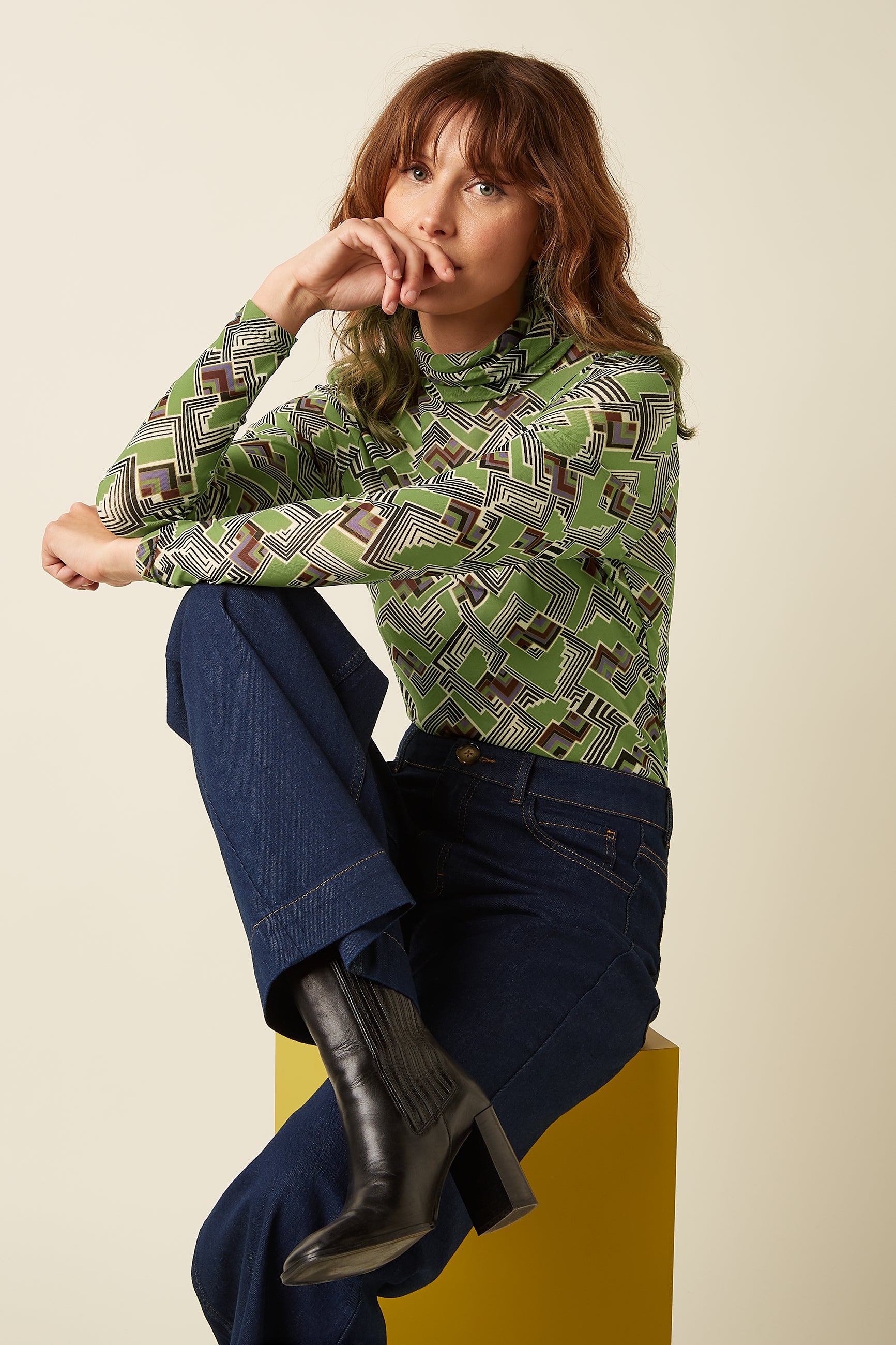 Rollneck Top Leia Mesh - Posey Green