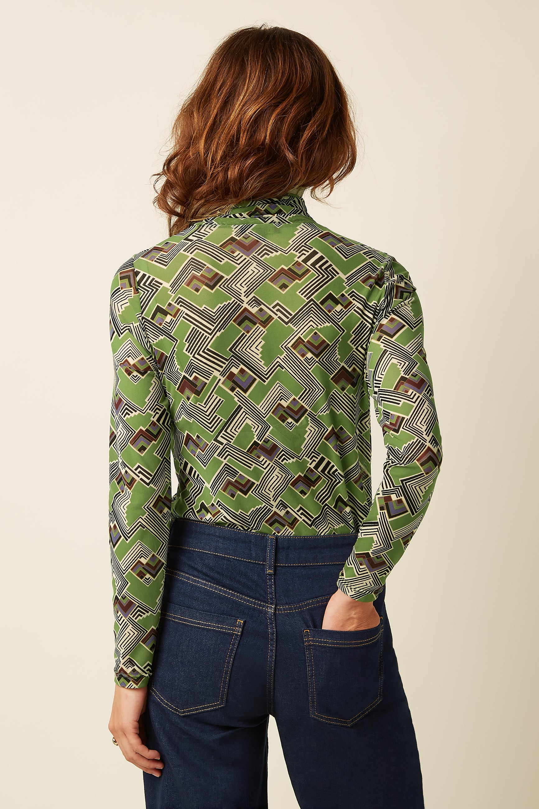 Rollneck Top Leia Mesh - Posey Green
