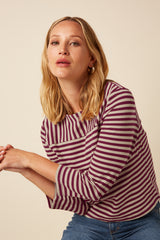 Boatneck Yoke Top Chopito Stripe - Cabernet Red