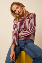 Boatneck Yoke Top Chopito Stripe - Cabernet Red
