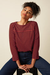 Boatneck Yoke Top Chopito Stripe - Fire Red