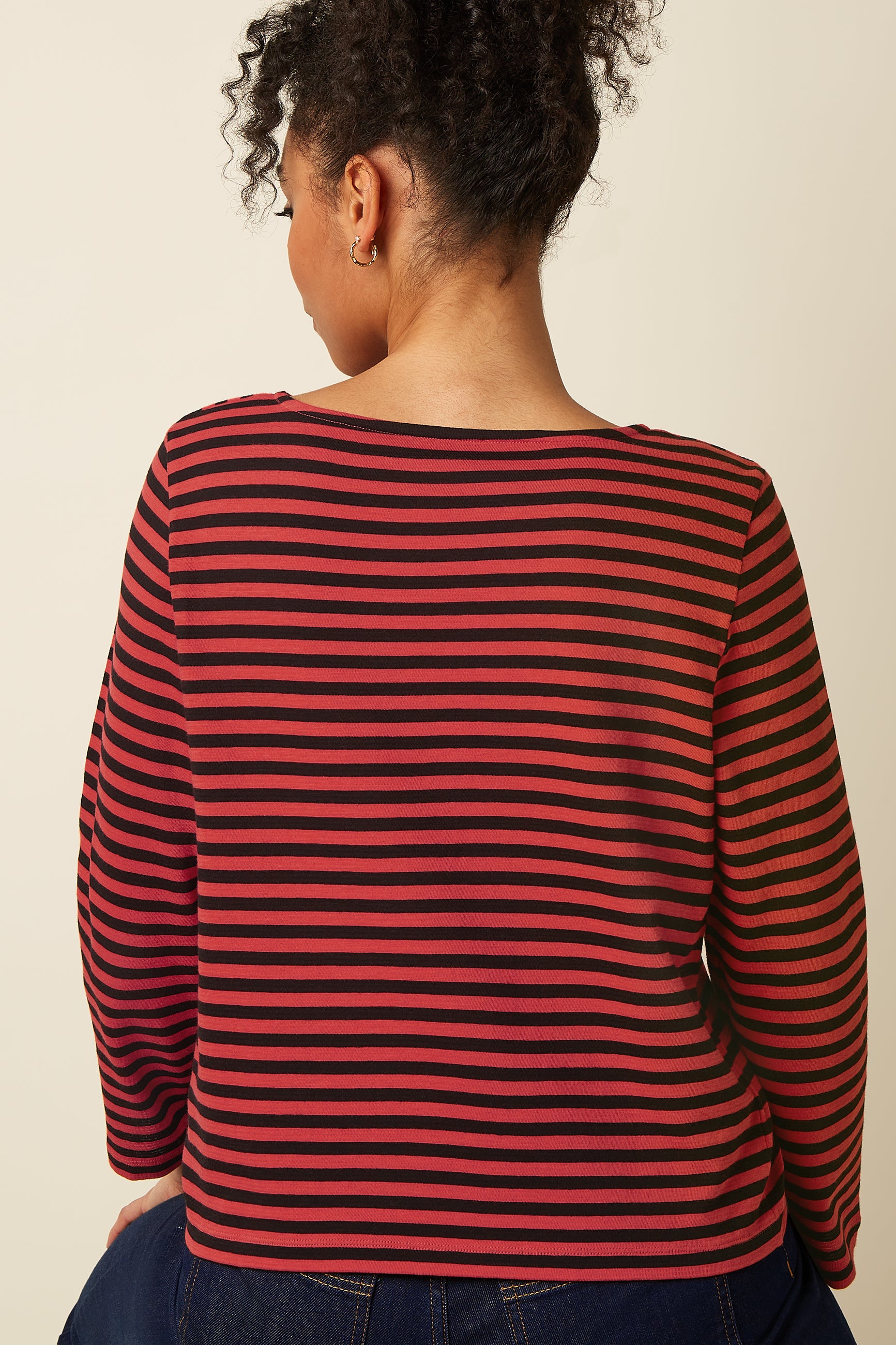 Boatneck Yoke Top Chopito Stripe - Fire Red