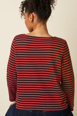Boatneck Yoke Top Chopito Stripe - Fire Red