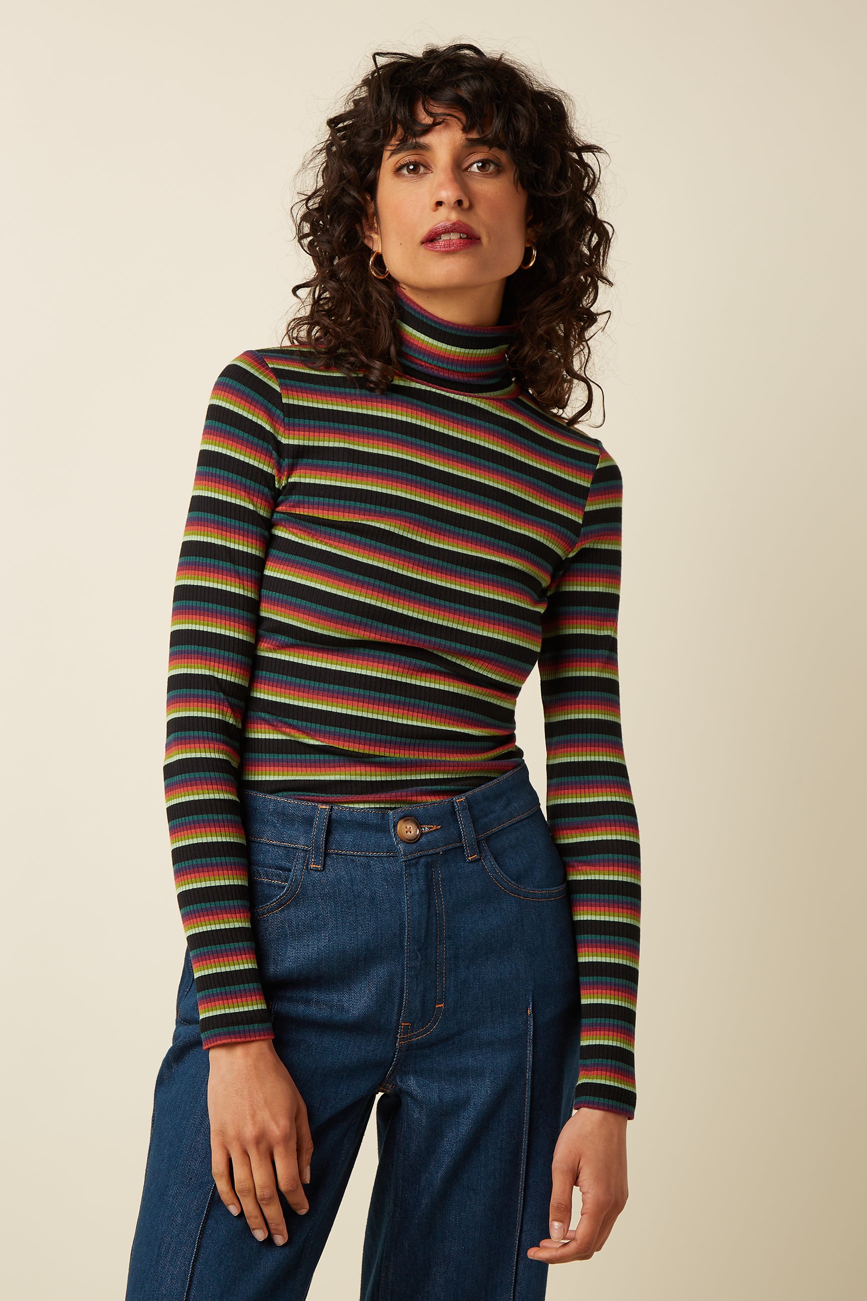 Rollneck Top Lottie Stripe - Botanical Green