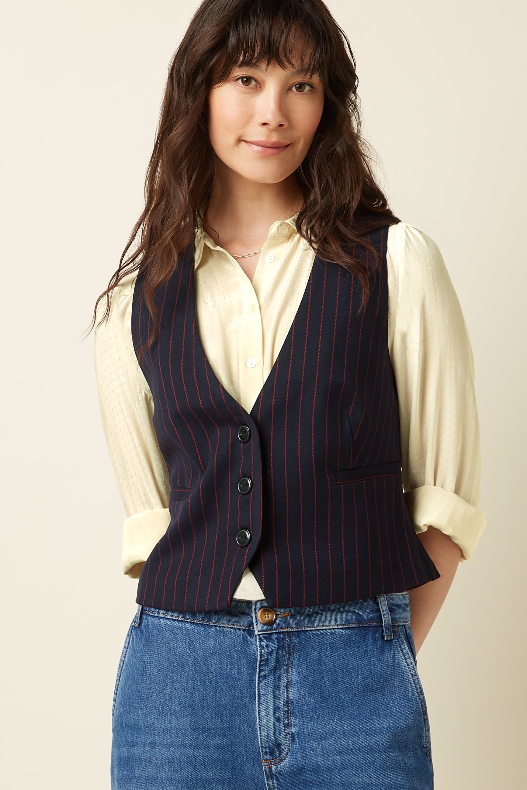 Cissy Gilet Pinstripe - Night-Sky Blue